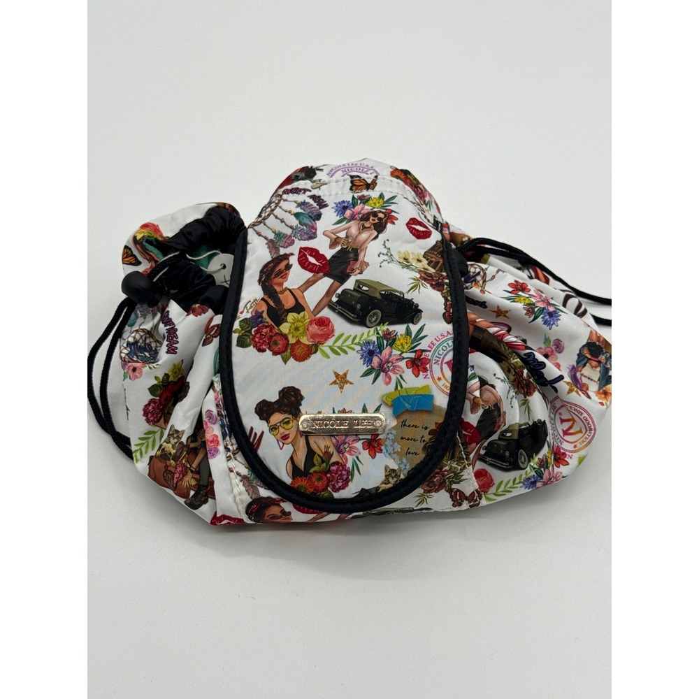 Nicole Lee USA Travel Cosmetic Bag Drawstring Pouch Rome Graphic Print Multi